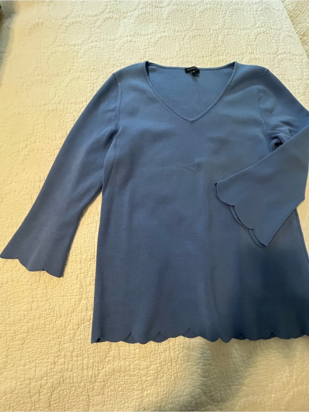 Talbots Periwinkle V-Neck Scallop Hem Sweater